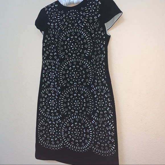 Cynthia Steffe Black White Laser Cut Sheath Dress - Picture 4 of 10